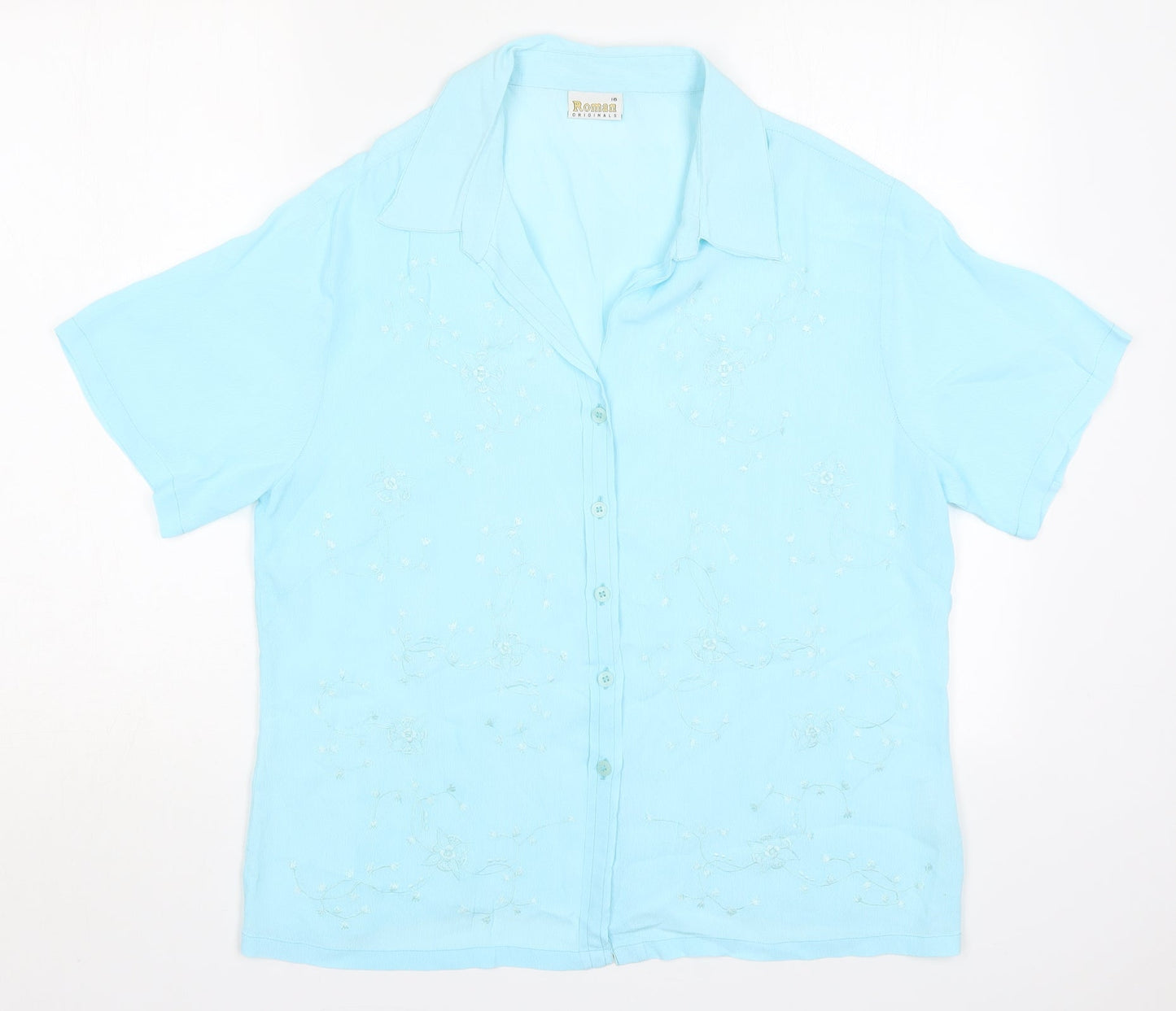Womens UK Size 16 Roman Blue Basic Button-Up