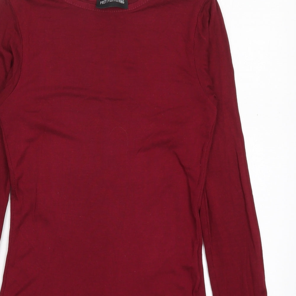 PRETTYLITTLETHING Womens Red  Viscose Bodysuit One-Piece Size 6  Button