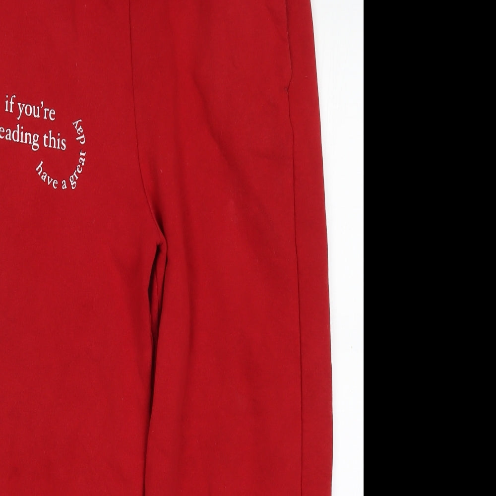 Primark Womens Red  Cotton Sweatpants Trousers Size 12 L26 in Regular Drawstring - If You're Reading This Have a Great Day Give the World Good Energy