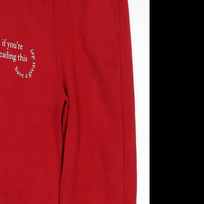 Primark Womens Red  Cotton Sweatpants Trousers Size 12 L26 in Regular Drawstring - If You're Reading This Have a Great Day Give the World Good Energy