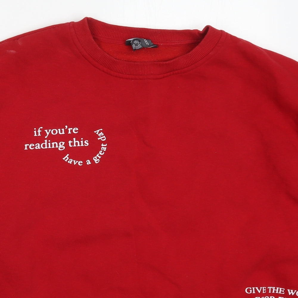 Primark Womens Red  Cotton Pullover Sweatshirt Size 12  Pullover - If You're Reading This Have a Great Day Give the World Good Energy