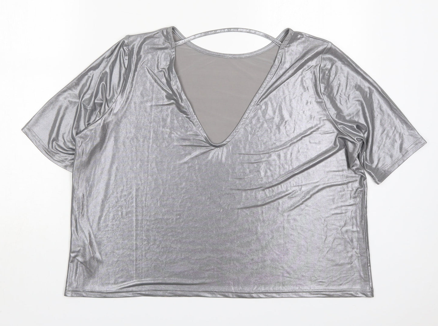 Womens UK Size 8 River Island Silver Basic T-Shirt