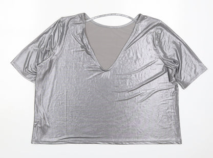 Womens UK Size 8 River Island Silver Basic T-Shirt