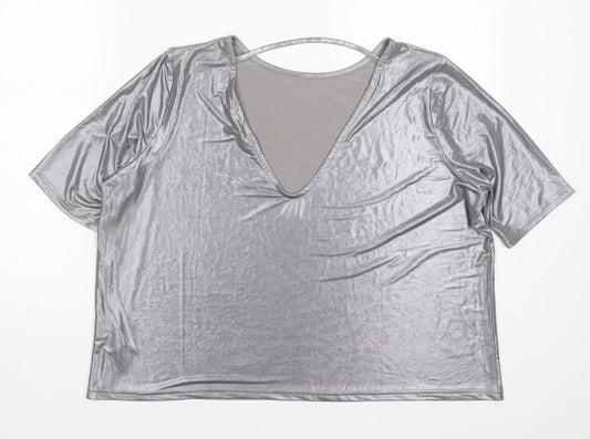 Womens UK Size 8 River Island Silver Basic T-Shirt