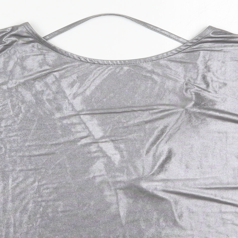 Womens UK Size 8 River Island Silver Basic T-Shirt