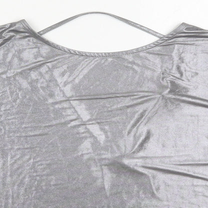 Womens UK Size 8 River Island Silver Basic T-Shirt
