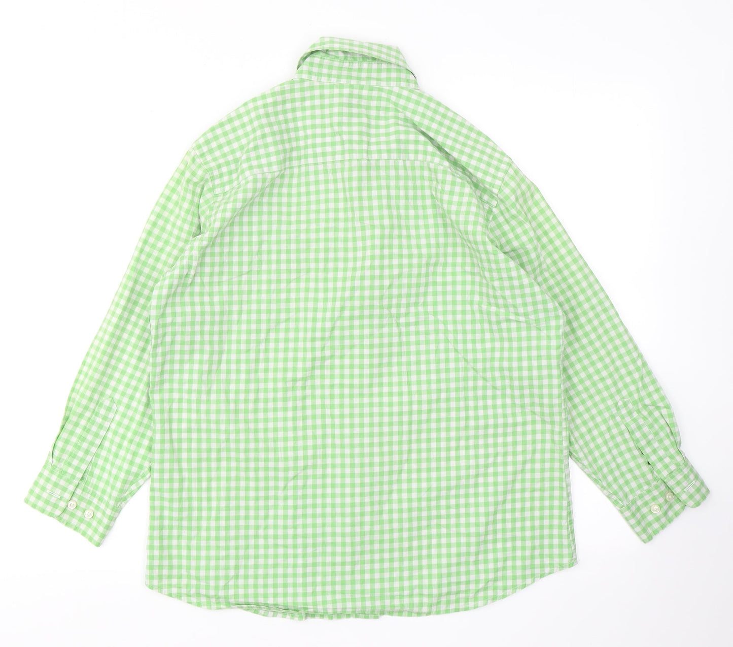 Lands' End Womens Green Check Cotton Basic Button-Up Size 6 Collared