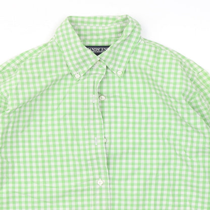 Lands' End Womens Green Check Cotton Basic Button-Up Size 6 Collared