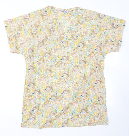 Le Roi Womens Yellow Paisley Polyester Tunic T-Shirt Size 12 V-Neck