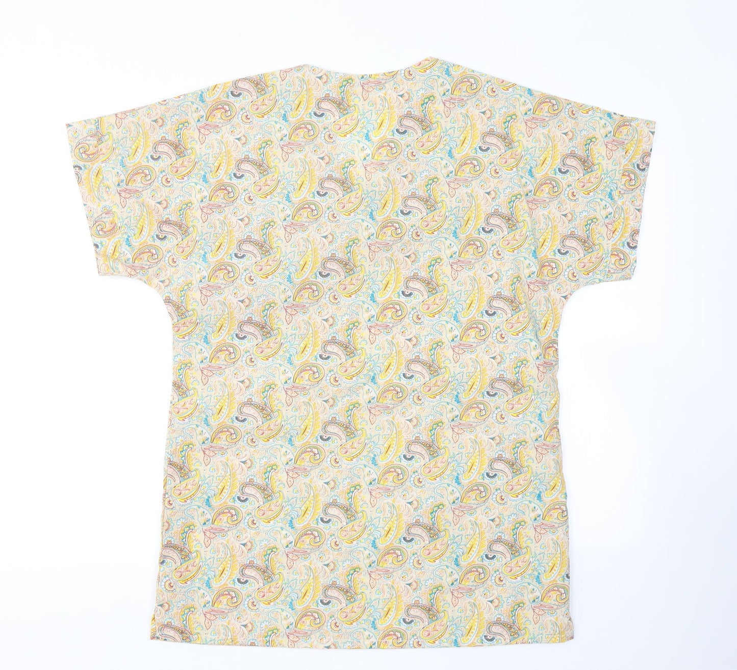 Le Roi Womens Yellow Paisley Polyester Tunic T-Shirt Size 12 V-Neck