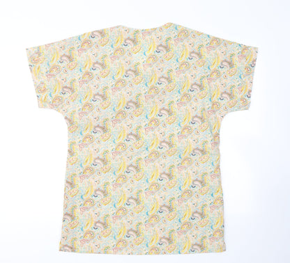 Le Roi Womens Yellow Paisley Polyester Tunic T-Shirt Size 12 V-Neck