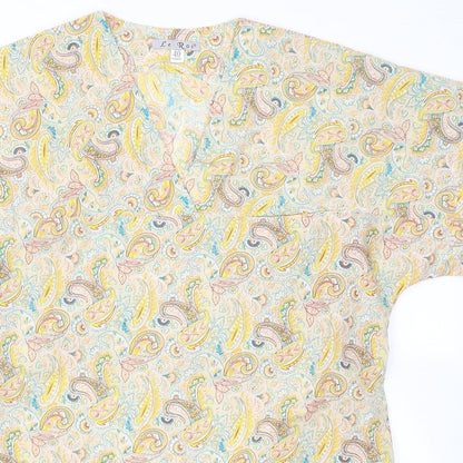 Le Roi Womens Yellow Paisley Polyester Tunic T-Shirt Size 12 V-Neck