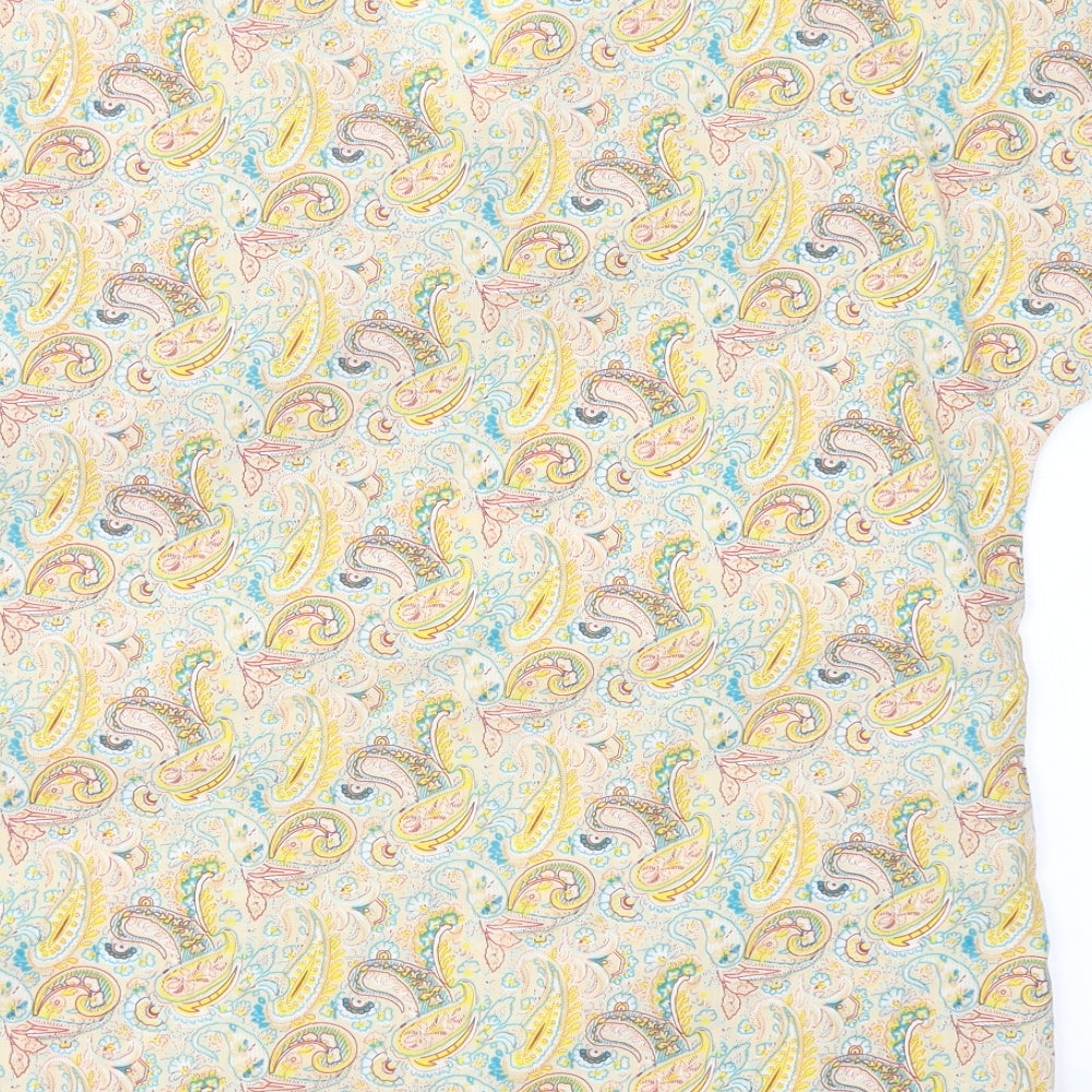 Le Roi Womens Yellow Paisley Polyester Tunic T-Shirt Size 12 V-Neck