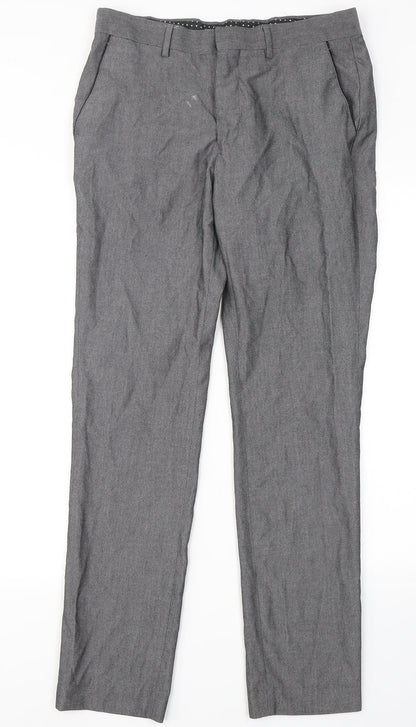 Peacocks Mens Grey  Polyester Dress Pants Trousers Size 30 in L28 in Regular Hook & Eye