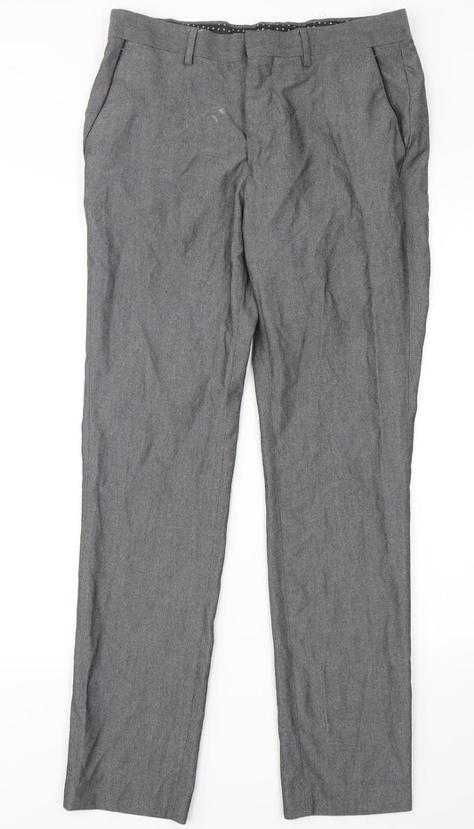Peacocks Mens Grey  Polyester Dress Pants Trousers Size 30 in L28 in Regular Hook & Eye