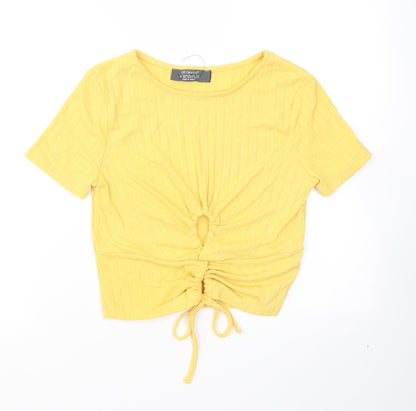 Primark Womens Yellow  Polyester Cropped T-Shirt Size S Crew Neck