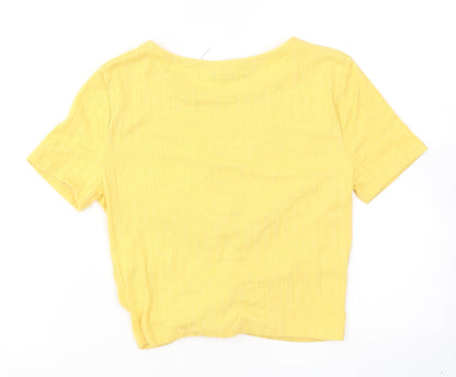 Primark Womens Yellow  Polyester Cropped T-Shirt Size S Crew Neck