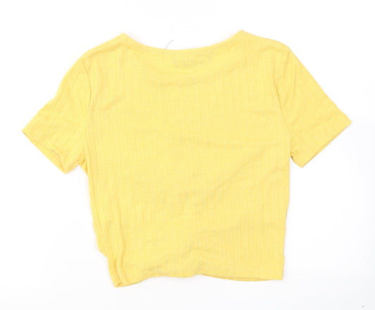 Primark Womens Yellow  Polyester Cropped T-Shirt Size S Crew Neck