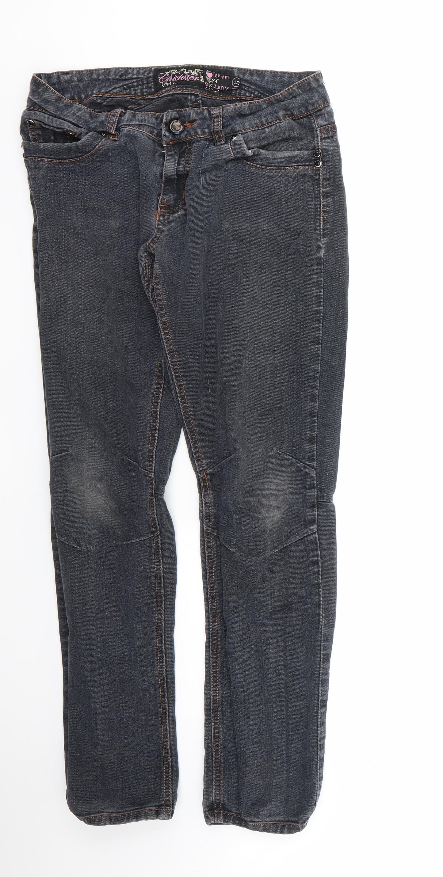 chickster Womens Black  Cotton Straight Jeans Size 12 L27 in Regular