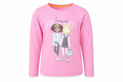 Front view of Matalan girls’ pink 100% cotton basic t-shirt, size 7, years round neck