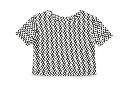 Front view of Matalan girls’ multicoloured geometric polyester basic polo, size 5, years round neck