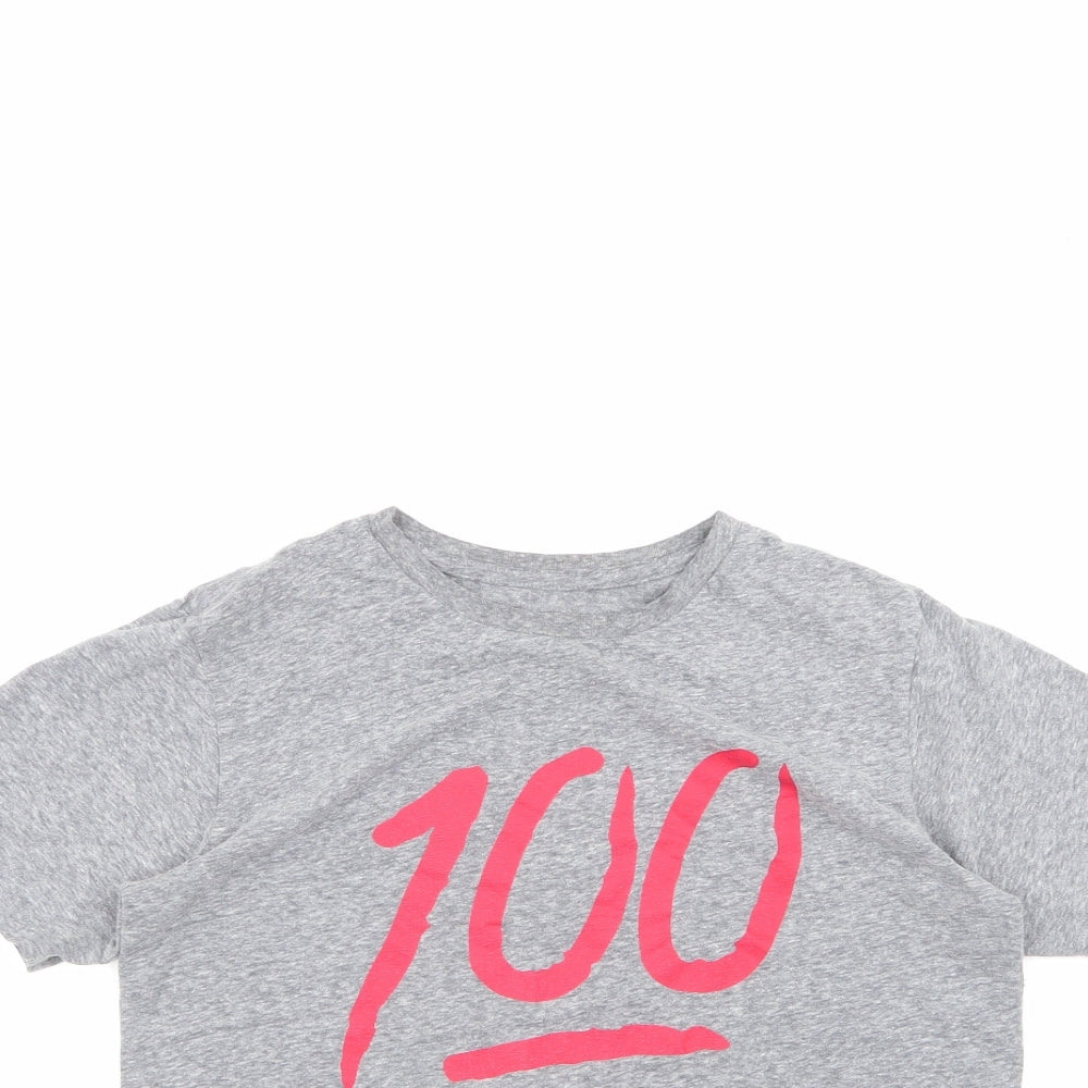 the children's place Girls Grey Geometric Cotton Basic T-Shirt Size 14 Years Round Neck