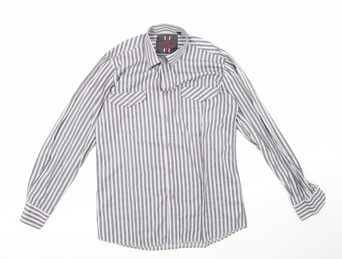 smart look Mens Multicoloured Striped Polyester  Button-Up Size 39 Crew Neck