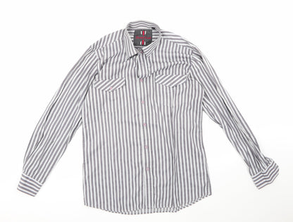 smart look Mens Multicoloured Striped Polyester  Button-Up Size 39 Crew Neck
