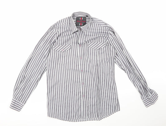 smart look Mens Multicoloured Striped Polyester  Button-Up Size 39 Crew Neck