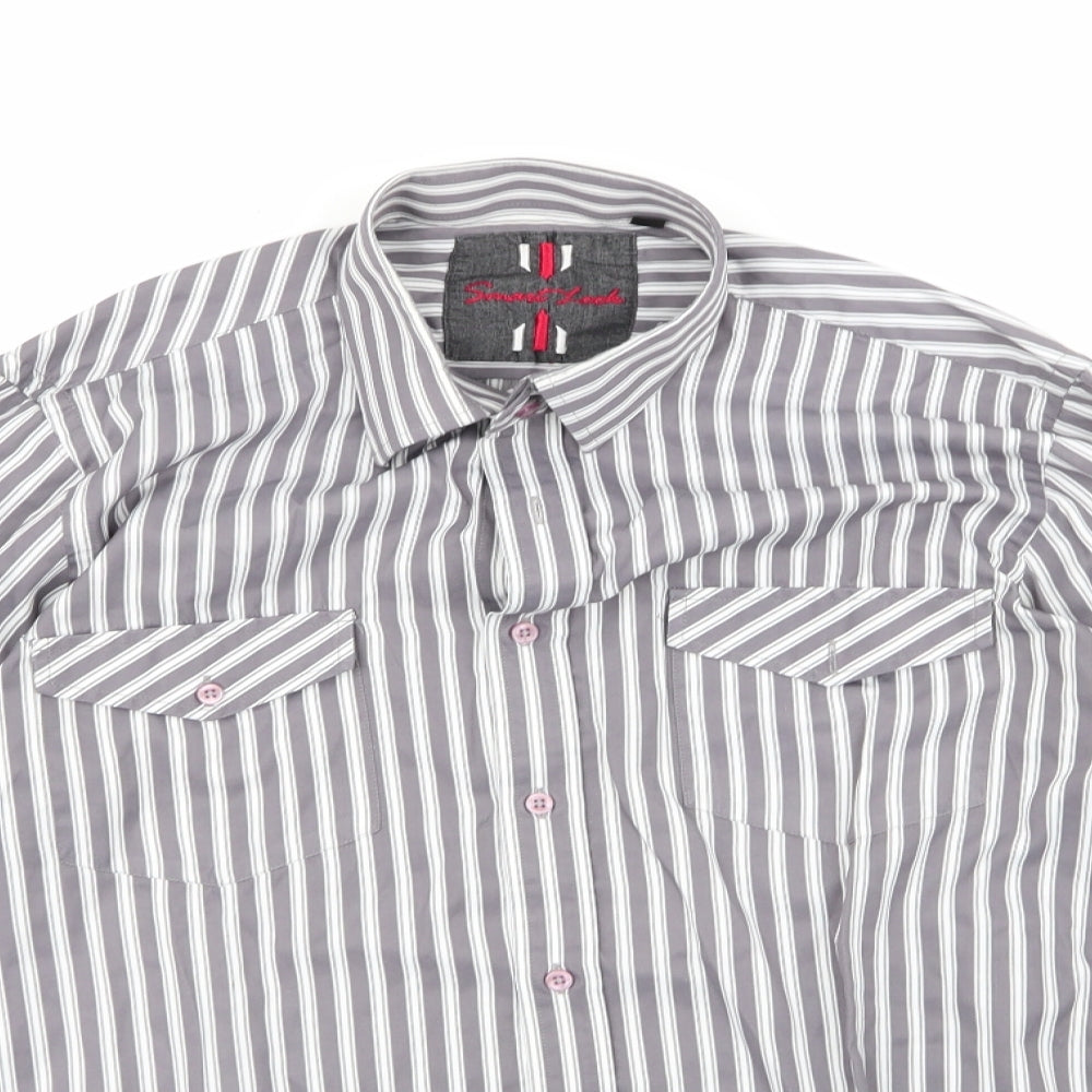 smart look Mens Multicoloured Striped Polyester  Button-Up Size 39 Crew Neck