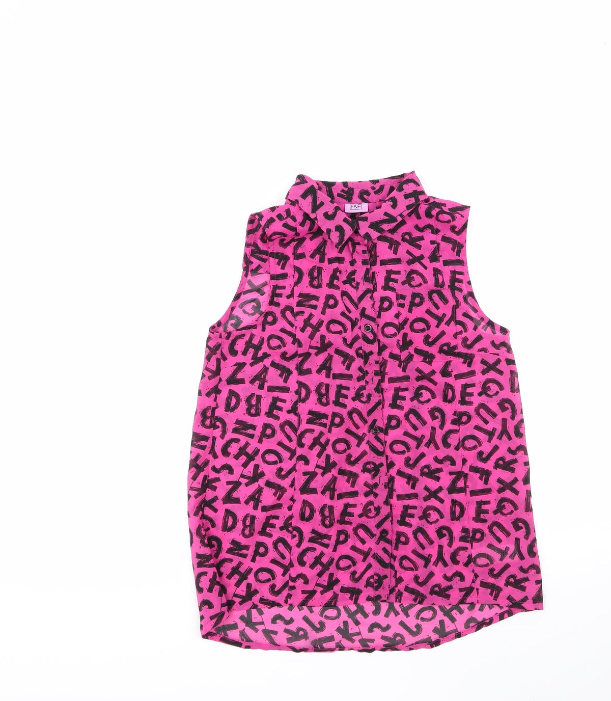 Additional front view of F&F girls’ multicoloured animal print 100% polyester basic button-up, size 12-13, years collared