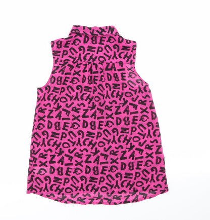 Back view of F&F girls’ multicoloured animal print 100% polyester basic button-up, size 12-13, years collared