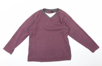 Additional front view of ethelaustin men’s multicoloured round neck striped polyester jumper, size M