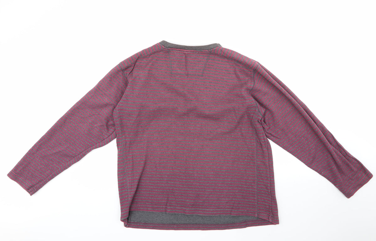 Back view of ethelaustin men’s multicoloured round neck striped polyester jumper, size M