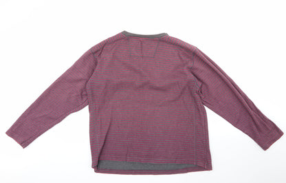 Back view of ethelaustin men’s multicoloured round neck striped polyester jumper, size M