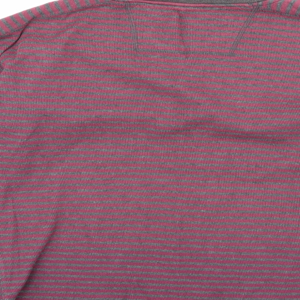 Brand and care label for ethelaustin men’s multicoloured round neck striped polyester jumper, size M