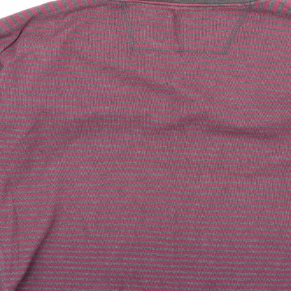 Brand and care label for ethelaustin men’s multicoloured round neck striped polyester jumper, size M
