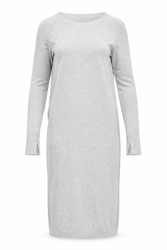 Front view of Mamalicious women’s grey viscose jumper dress, size L, round neck