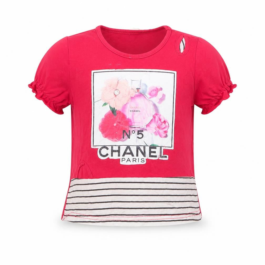 Front view of g&i girls’ multicoloured striped 100% polyester basic t-shirt, size 2, years round neck