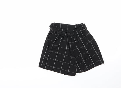 Back view of Pull&Bear women’s multicoloured check vinyl cut-off shorts, size UK 26, 6-inch leg regular