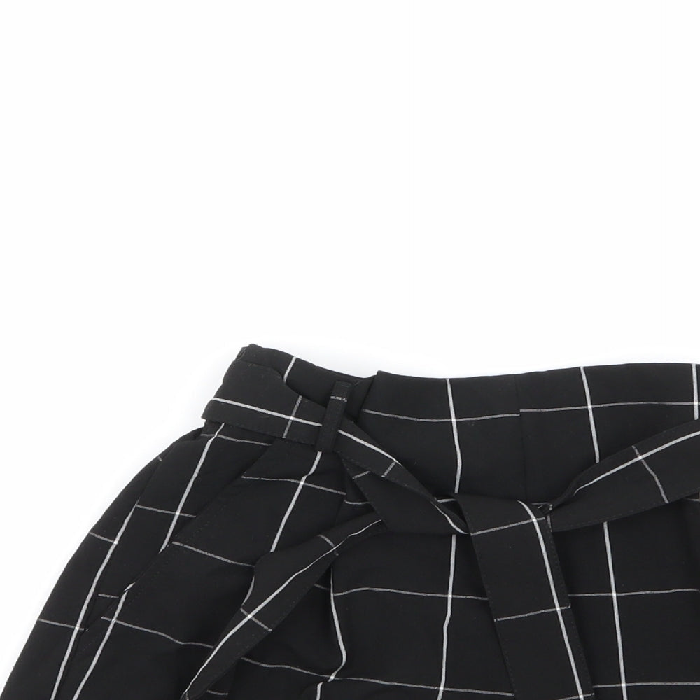 Close-up detail of Pull&Bear women’s multicoloured check vinyl cut-off shorts, size UK 26, 6-inch leg regular