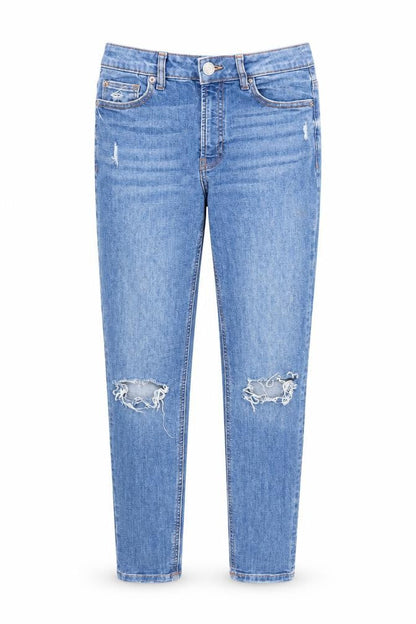 Front view of Denim & Co. women’s blue cotton skinny jeans, size UK 10, 26-inch leg regular