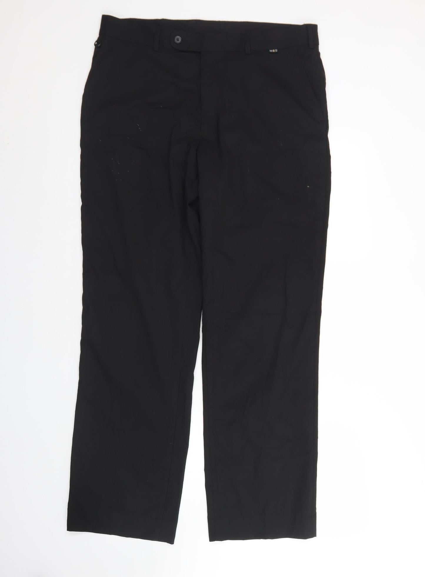 M&S Mens Black  Polyester Trousers  Size 36 L32 in Regular Hook & Eye
