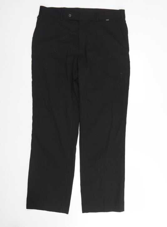 M&S Mens Black  Polyester Trousers  Size 36 L32 in Regular Hook & Eye