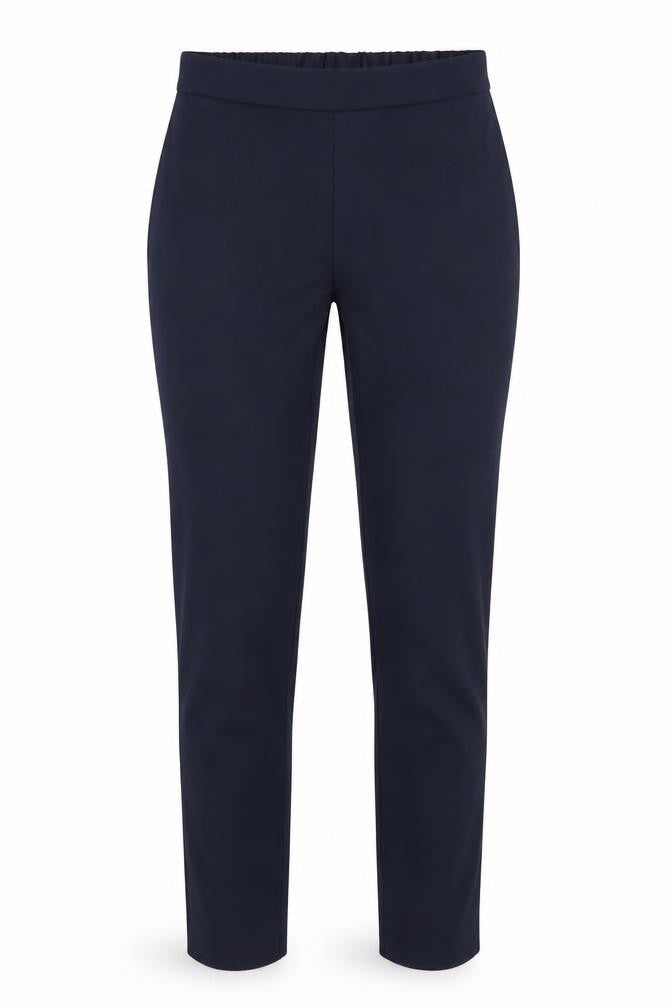 Front view of Preworn women’s blue cotton trousers, size S, 26-inch leg regular