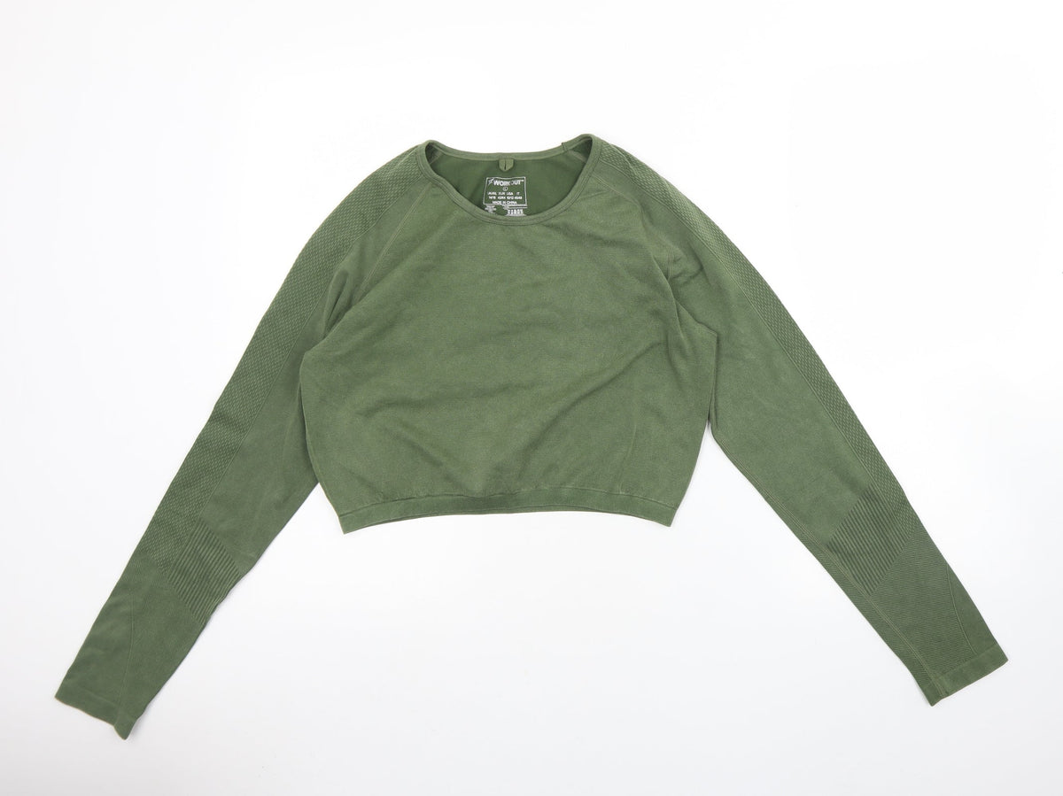 Additional front view of WorkOut girls’ green polyamide basic t-shirt, size 14, years round neck