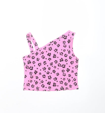 Matalan Girls Pink Animal Print Cotton Basic T-Shirt Size 4 Years One Shoulder