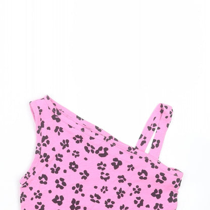 Matalan Girls Pink Animal Print Cotton Basic T-Shirt Size 4 Years One Shoulder