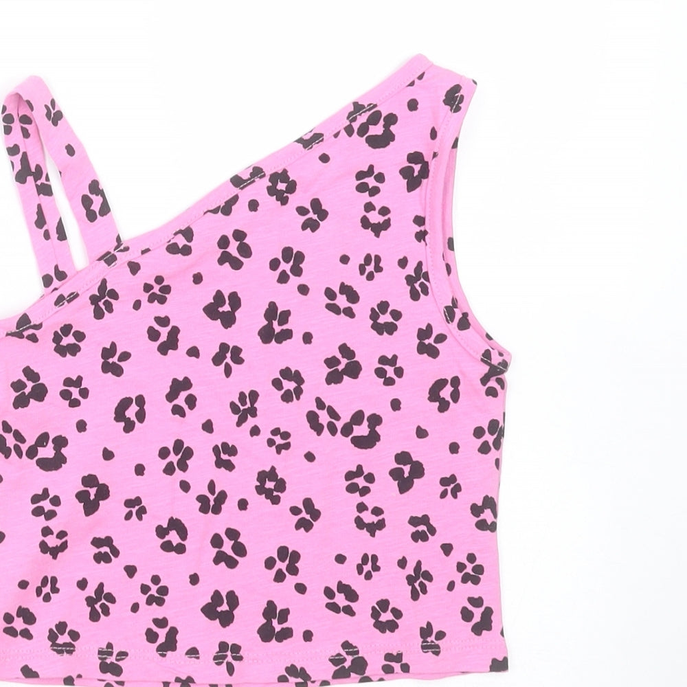 Matalan Girls Pink Animal Print Cotton Basic T-Shirt Size 4 Years One Shoulder