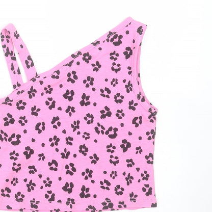 Matalan Girls Pink Animal Print Cotton Basic T-Shirt Size 4 Years One Shoulder